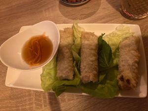 Veggie Springrolls with soy saucee  at Enjoy Vietnam in Breda