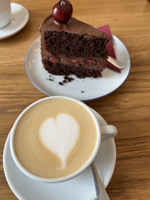 Cappuccino and chocolate cake   at Dosa Dosa in Prague