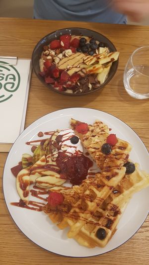 Oatmeal and waffles at Dosa Dosa in Prague