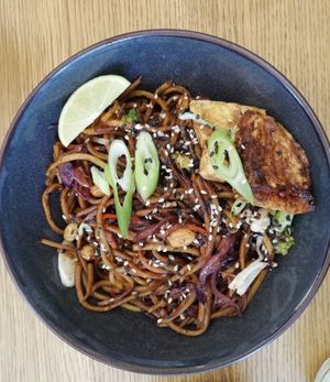 Noodle stir fry with tofu. at Dosa Dosa in Prague