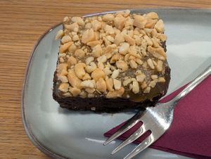 Brownie with salted caramel and peanut - a little bit too dense for my liking at Dosa Dosa in Prague