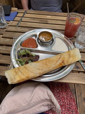 Masala dosa and raspberry lemonade  at Dosa Dosa in Prague