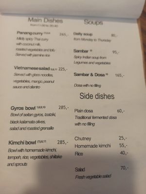 Menu as of 21/07/2025 at Dosa Dosa in Prague