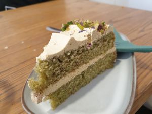 Pistachio cake 9/10- Idk when it happened but maybe my fave type of cake now are they all this good!?! at Dosa Dosa in Prague