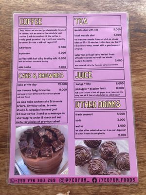 Drinks menu  at Yeoyum in Zanzibar