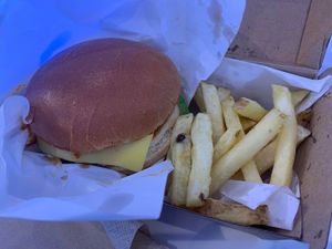 Big buffalo burger and fries  at More Life  in West Bromwich