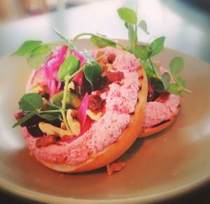 Beet & Feta bagel (VE) at Auld Bar Cafe in Forfar
