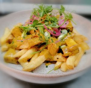 Chickpea Curry Fries (VE) at Auld Bar Cafe in Forfar