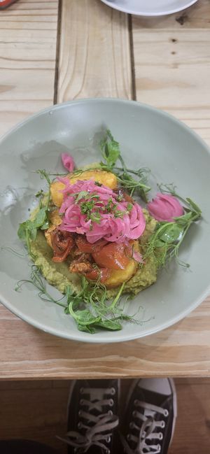 Smashed pea and avocado hash at Auld Bar Cafe in Forfar