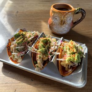 fish tacos and hot chocolate   at Eris Food Co in Oceanside