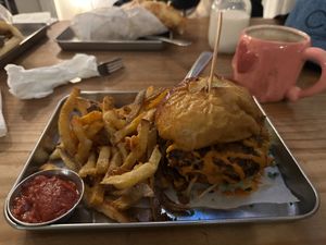 Chorizo Sandwich with fries at Eris Food Co in Oceanside
