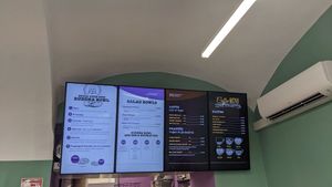 Inside screens at Buddha Bowls by Elena's in Vienna