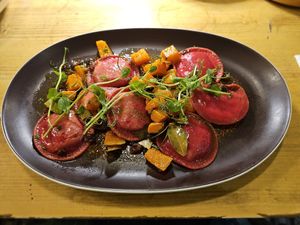 CHICKPEA & BEETROOT RAVIOLI at U Bistrot in St Julians