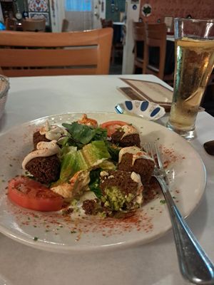 Falafel with hummus under the lettuce at Bosphorus Istanbul Cafe in Indianapolis