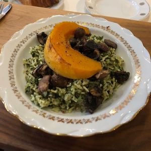 Riz aux épinards, champignons et courge  at Café Bretelles in Strasbourg