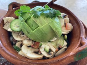 Mushroom ceviche at Punta Bonita in Playa Del Carmen