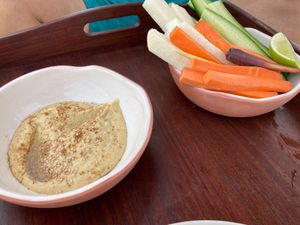 Crudites with hummus at Punta Bonita in Playa Del Carmen