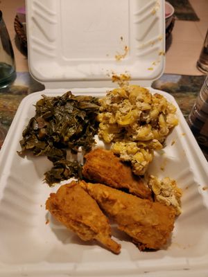 Wings,collard greens, mac at NuVegan in Baltimore