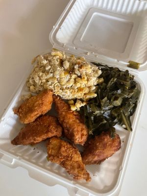 Drummies, collards, macaroni  at NuVegan in Baltimore