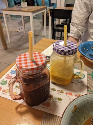 Smoothies: blueberry and mango (left), avocado, banana and strawberry (right) at Green Planet the Foodcourt in Gran Canaria