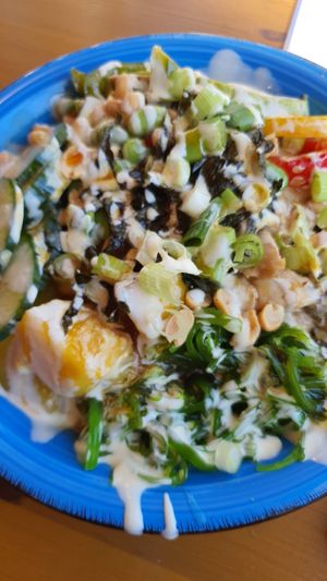 Poke bowl with quinoa and vegan chicken at Green Planet the Foodcourt in Gran Canaria