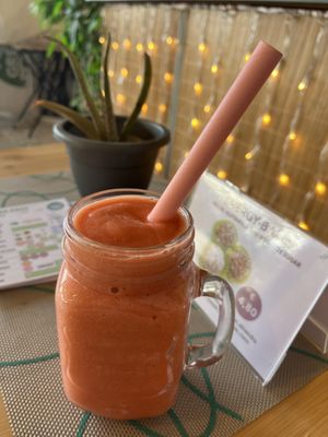 Strawberry mango banana smoothie   at Green Planet the Foodcourt in Gran Canaria