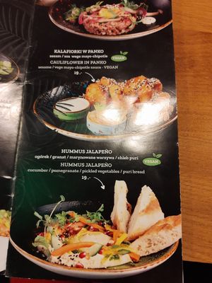 Menu vegan at JUNGLA in Gdansk
