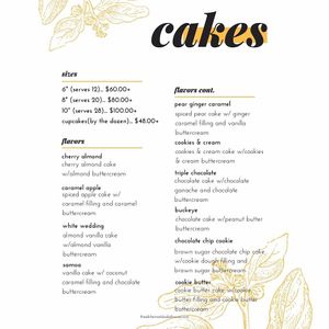 Cake Menu at The Alchemists Bakehouse in Akron