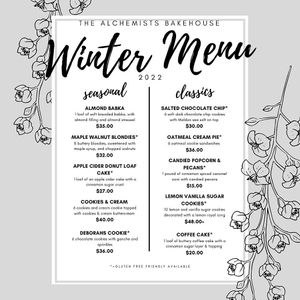 2022 Winter Menu at The Alchemists Bakehouse in Akron
