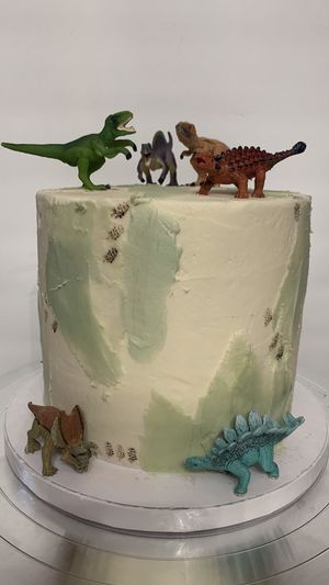 Dinosaur birthday cake at The Alchemists Bakehouse in Akron