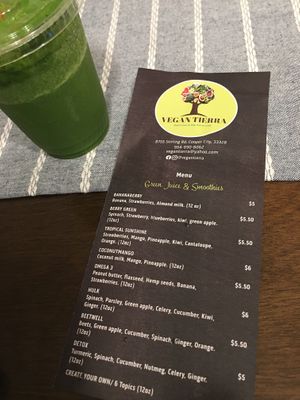 The hulk, green juice  at Vegan Tierra in Cooper City