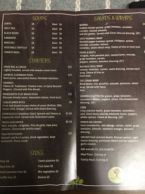 Menu at Vegan Tierra in Cooper City