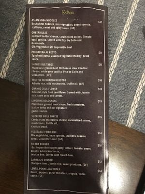 Menu at Vegan Tierra in Cooper City