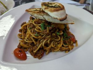 Linguine bolognese at Vegan Tierra in Cooper City