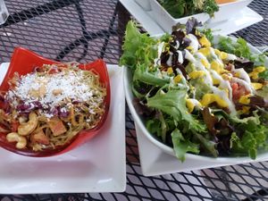 Pad Thai with kelp noodles and taco salad (there was a good amount of meat under the sauces) at Good Life Cafe in Columbia
