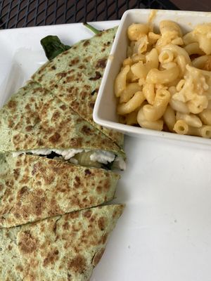 Quesadilla is amazing. Mac and cheese is hit or miss, but is a HARD hit when it’s a hit! at Good Life Cafe in Columbia