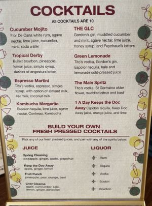 Cocktail menu at Good Life Cafe in Columbia