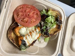 Buffalo tofu burger  at Good Life Cafe in Columbia