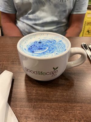 Unicorn latte with blue majik   at Good Life Cafe in Columbia