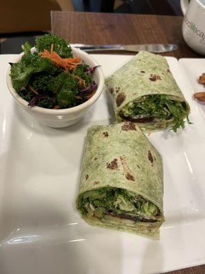 Eggplant bacon wrap with kale salad  at Good Life Cafe in Columbia