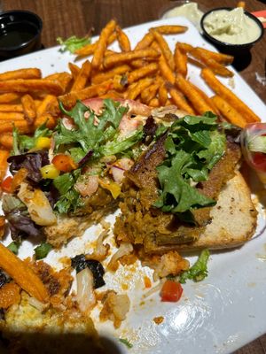 Sweet potato burger  at Good Life Cafe in Columbia