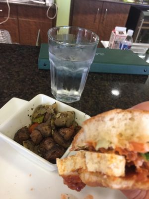 Buffalo Chicken-less sandwich and grilled veggies at Good Life Cafe in Columbia