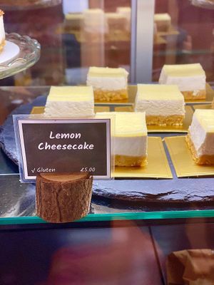 Creamy, delicious lemon cheesecake. secret recipe, a must-try piece of cake for any vegan.  at Nama Café and Cake House in South East London
