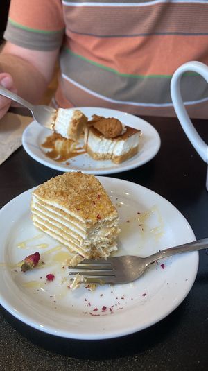 Vegan honea cake foreground. Biscoff cheesecake in the background ❤️❤️  at Nama Café and Cake House in South East London