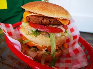 Double Vegan-n-Out Burger (standard patties) at Lord of the Fries in Northbridge