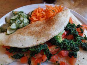 "der Europäer" vegan ohne Béchamelsauce at Pfannkuchenhaus in Dierhagen