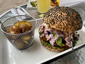 Seitan burger  at Parada Vegana in Cusco