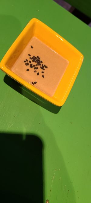 Peanut sauce at Parada Vegana in Cusco