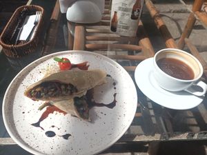 Savory breakfast crepes at Parada Vegana in Cusco