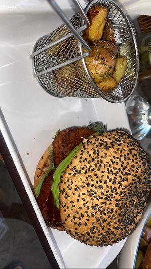 Vegan burger - really really good  at Parada Vegana in Cusco